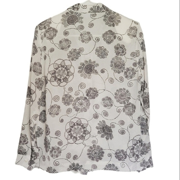 1205 * Haband Floral Print Button Down White Black Size M Vintage 80s - Picture 2 of 6
